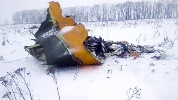 Обломки самолета Ан-148  в селе Степановское, примерно в 40 километрах от аэропорта Домодедово, Россия, в воскресенье, 11 февраля 2018 года - Sputnik Lietuva
