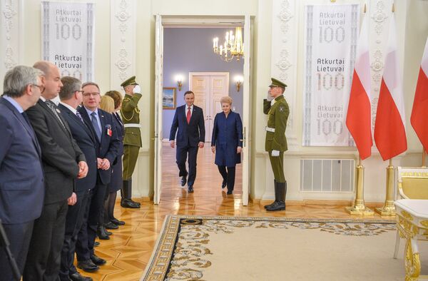 Президент Литвы Даля Грибаускайте и президент Польши Анджей Дуда Президент Литвы Даля Грибаускайте и президент Польши Анджей Дуда - Sputnik Литва