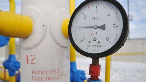 Манометр на трубопроводе газораспределительной станции Нежухив на Украине, архивное фото - Sputnik Литва