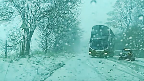 Заскользивший на гололеде автобус виртуозно обогнул встречную машину - Sputnik Литва