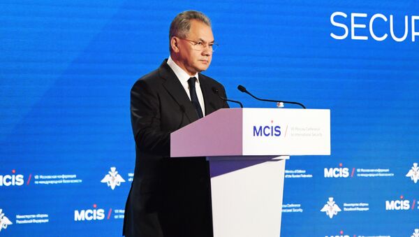 Министр обороны РФ Сергей Шойгу  выступает на VII Московской конференции по международной безопасности - Sputnik Lietuva
