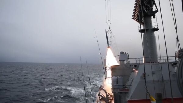 Ракетный крейсер Северного флота Маршал Устинов отразил авиационный удар условного противника в Баренцевом море - Sputnik Литва