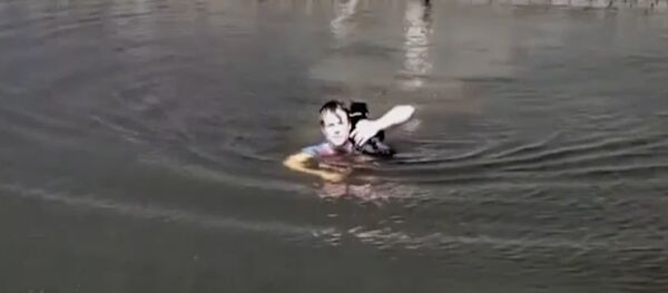 Мужчина спас застрявшего посреди водоема кота Мужчина спас застрявшего посреди водоема кота - Sputnik Литва