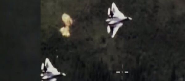 Боевой разворот Су 57 сняли с беспилотника Боевой разворот Су 57 сняли с беспилотника - Sputnik Lietuva