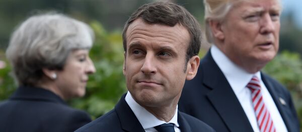 Премьер-министр Великобритании Тереза Мэй, президент Франции Эмманюэль Макрон, президент США Дональд Трамп - Sputnik Литва