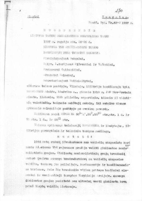 Dokumento apie miško brolių vadą Adolfo Ramanauską-Vanagą nuotrauka Dokumento apie miško brolių vadą Adolfo Ramanauską-Vanagą nuotrauka - Sputnik Lietuva