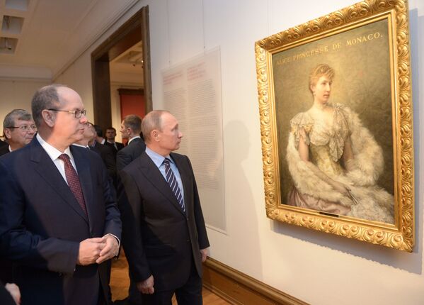 Князь Монако Альбер II и Президент России Владимир Путин в Третьяковской галерее - Sputnik Литва