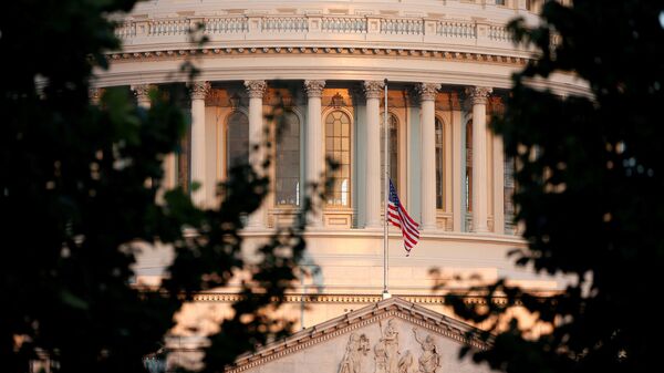 Флаг Америки на фоне Капитолия в Вашингтоне, архивное фото - Sputnik Литва