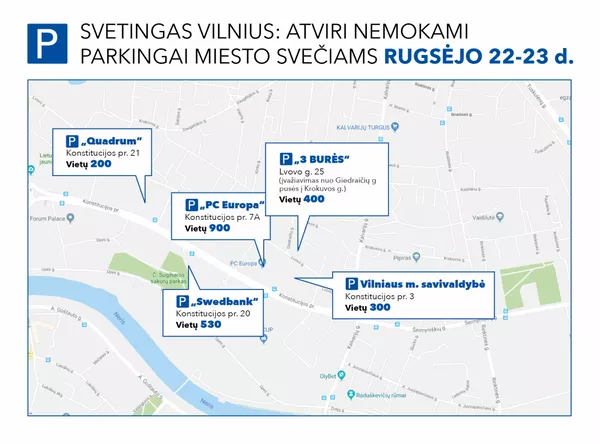 Popiežiaus vizito proga nemokamai atvertos automobilių stovėjimo aikštelės Vilniuje Popiežiaus vizito proga nemokamai atvertos automobilių stovėjimo aikštelės Vilniuje