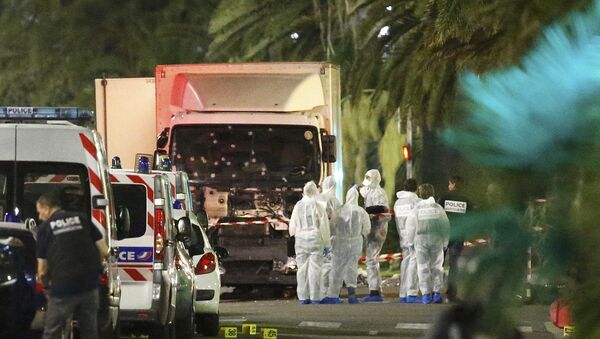Грузовик, с помощью которого террорист задавил насмерть 84 человека в Ницце, Франция - Sputnik Lietuva