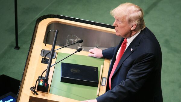 Президент США Дональ Трамп на заседании Генассамблеи ООН - Sputnik Литва