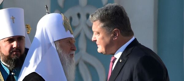 Президент Украины Петр Порошенко и митрополит Филарет, 14 октября 2018 года - Sputnik Литва