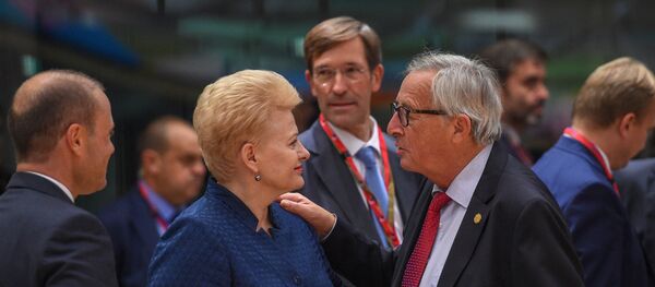 Президент Литвы Даля Грибаускайте с председателем ЕК Жан Клодом Юнкером на заседании Европейского совета - Sputnik Литва