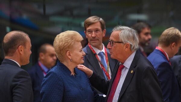 Президент Литвы Даля Грибаускайте с председателем ЕК Жан Клодом Юнкером на заседании Европейского совета - Sputnik Литва