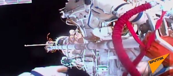 Операция космонавтов по обследованию обшивки Союза МС-09 Операция космонавтов по обследованию обшивки Союза МС-09 - Sputnik Литва