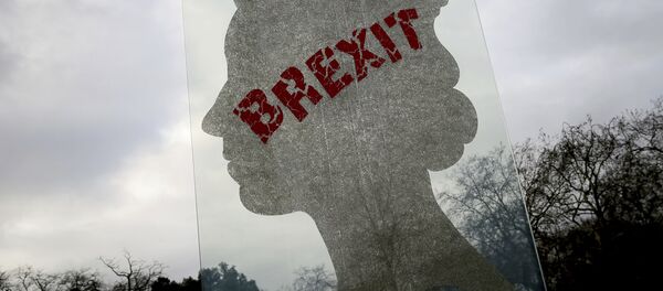 Профиль британской королевы Елизаветы II в Лондоне, испорченная граффити Brexit Профиль британской королевы Елизаветы II в Лондоне, испорченная граффити Brexit - Sputnik Lietuva