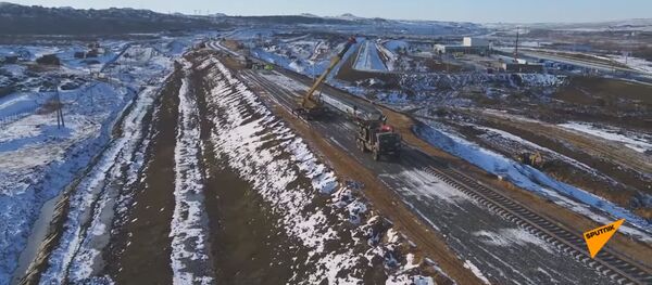 Krymo tilto geležinkelio prieigų statyba parodyta vaizdo įraše Krymo tilto geležinkelio prieigų statyba parodyta vaizdo įraše - Sputnik Lietuva