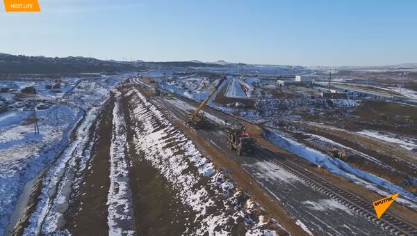 Krymo tilto geležinkelio prieigų statyba parodyta vaizdo įraše - Sputnik Lietuva