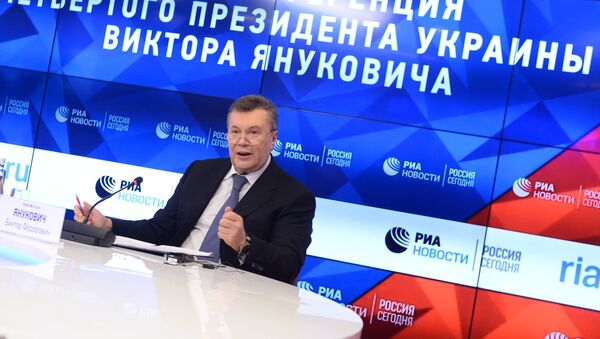 Buvusio Ukrainos prezidento Viktoro Janukovičiaus spaudos konferencija, 2019 metų vasario 6 dieną - Sputnik Lietuva