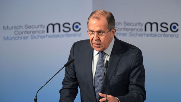 Rusijos užsienio reikalų ministras Sergejus Lavrovas saugumo konferencijoje Miunchene  - Sputnik Lietuva