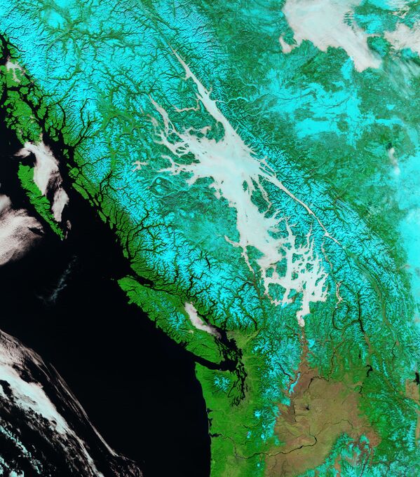 Вид из космоса туманной долины в Британской Колумбии, Канада - Sputnik Литва
