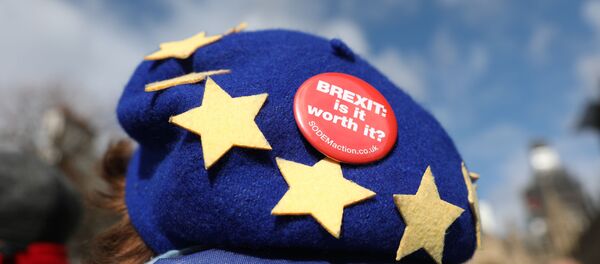 Протестующая против Brexit у парламента Британии в Лондоне, 13 марта 2019 года - Sputnik Литва