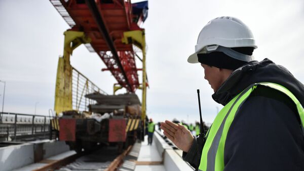 Строительство железнодорожной части Крымского моста - Sputnik Lietuva