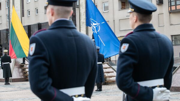 Военные на фоне флагов Литвы и НАТО, архивное фото - Sputnik Литва