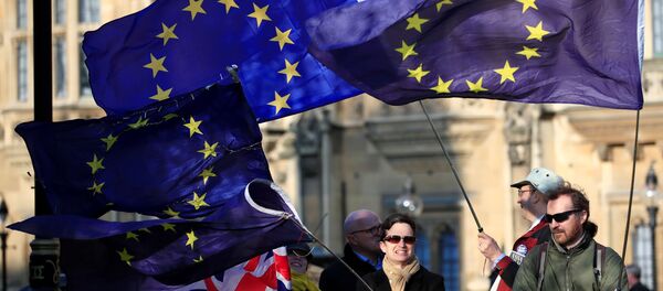 Участники акциии протеста против Brexit около парламента Британии, 11 апреля 2019 года - Sputnik Литва