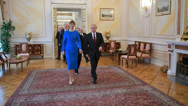 Президент РФ Владимир Путин и президент Эстонии Керсти Кальюлайд во время встречи в Кремле, 18 апреля 2019 года  - Sputnik Литва