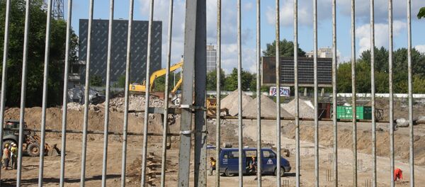 Ворота на стройплощадку стадиона Жальгирис Ворота на стройплощадку стадиона Жальгирис - Sputnik Литва