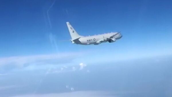 Nufilmuota, kaip Rusijos Su-27 perima JAV žvalgybinį lėktuvą - Sputnik Lietuva