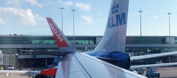 Самолеты авиакомпаний EasyJet и KLM после столкновения в аэропорту Амстердама, 9 июля 2019 Самолеты авиакомпаний EasyJet и KLM после столкновения в аэропорту Амстердама, 9 июля 2019 - Sputnik Lietuva