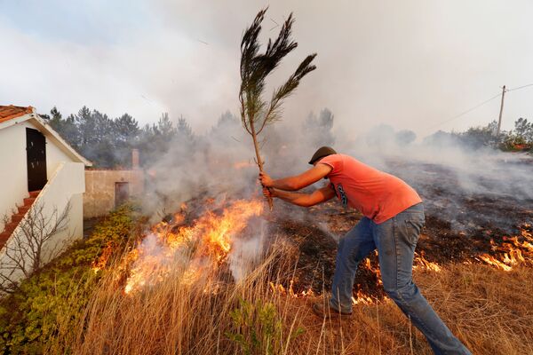 Местные жители тушат природный пожар в деревне Колос, Португалия - Sputnik Литва