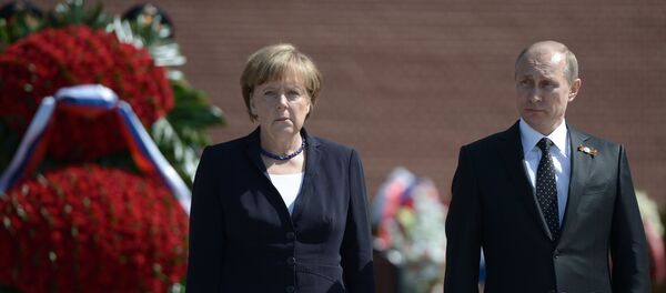 Президент Российской Федерации Владимир Путин и канцлер Федеративной Республики Германия Ангела Меркель - Sputnik Литва